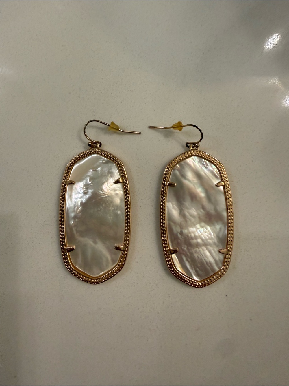 Gold Frame Mother-of-Pearl Drop Earrings - Women Jewelry
